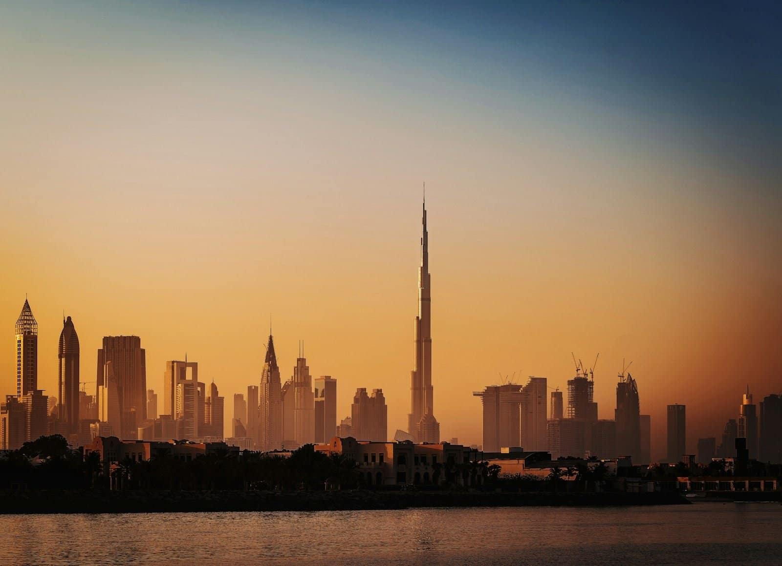 The Downtown Dubai skyline at sunset